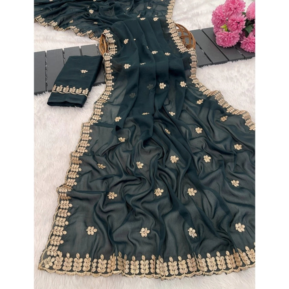 Vaystra Georgette Embroidered Saree With Unstitched Blouse 5.5Mtr – Teal