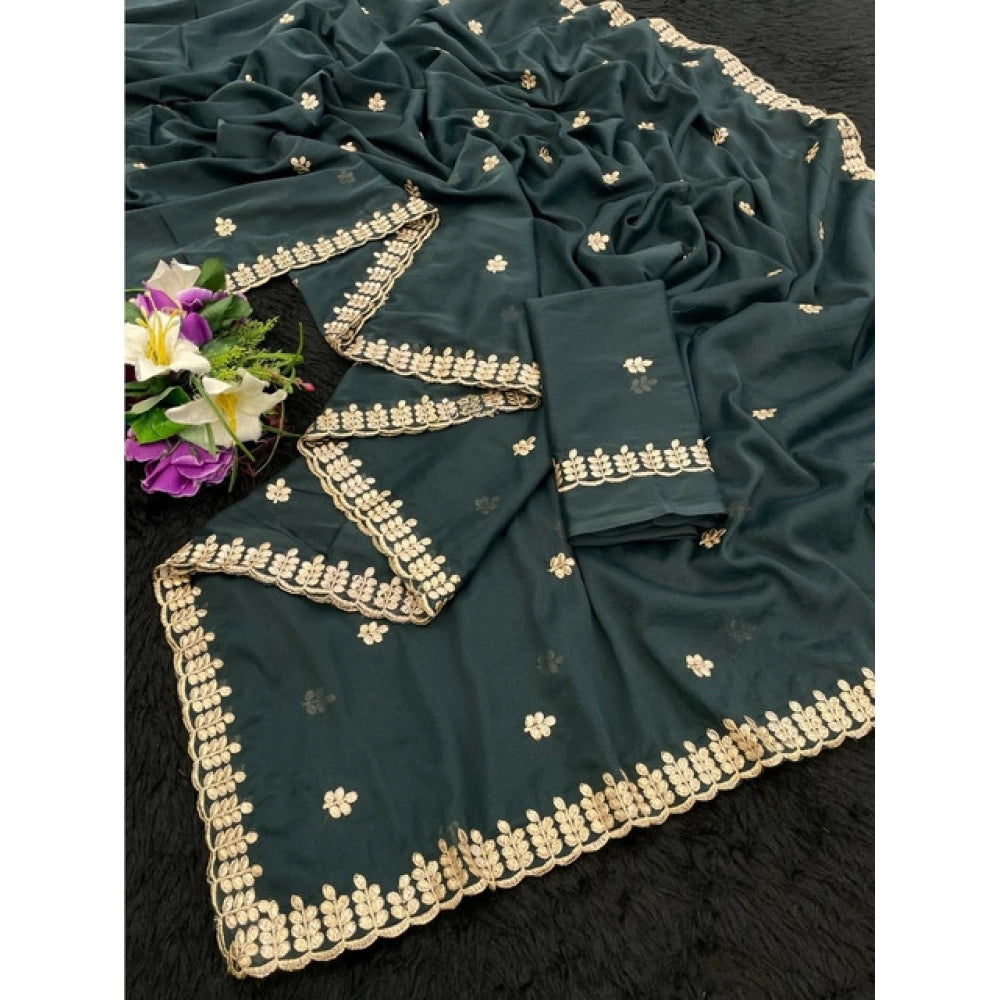 Vaystra Georgette Embroidered Saree With Unstitched Blouse 5.5Mtr – Teal