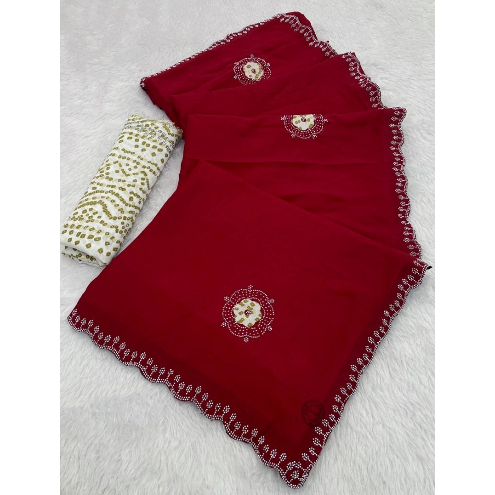 Vaystra Chiffon Butti Dotted Saree With Unstitched Blouse 5.5Mtr – Red