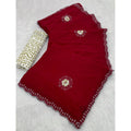 Vaystra Chiffon Butti Dotted Saree With Unstitched Blouse 5.5Mtr – Red