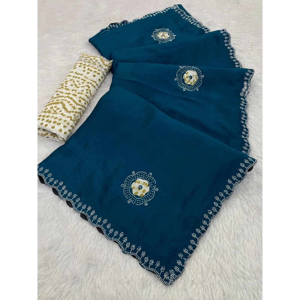 Vaystra Chiffon Butti Dotted Saree With Unstitched Blouse 5.5Mtr – Blue