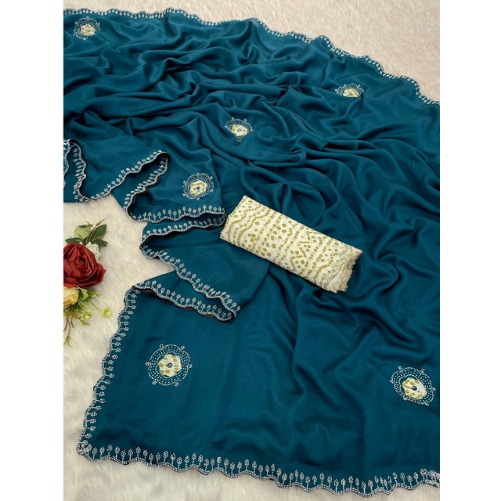 Vaystra Chiffon Butti Dotted Saree With Unstitched Blouse 5.5Mtr – Blue