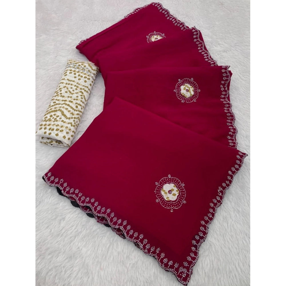 Vaystra Chiffon Butti Dotted Saree With Unstitched Blouse 5.5Mtr – Pink