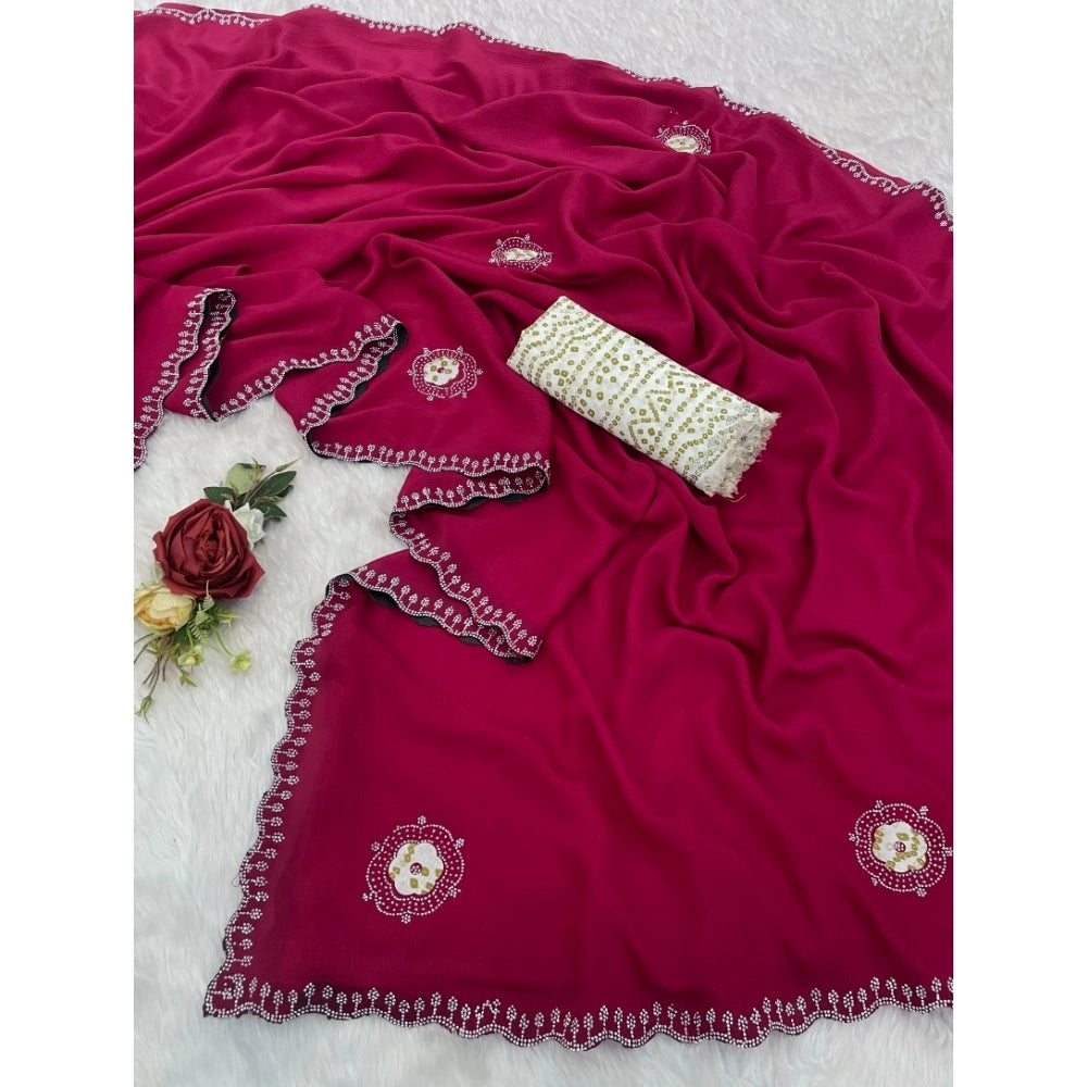 Vaystra Chiffon Butti Dotted Saree With Unstitched Blouse 5.5Mtr – Pink