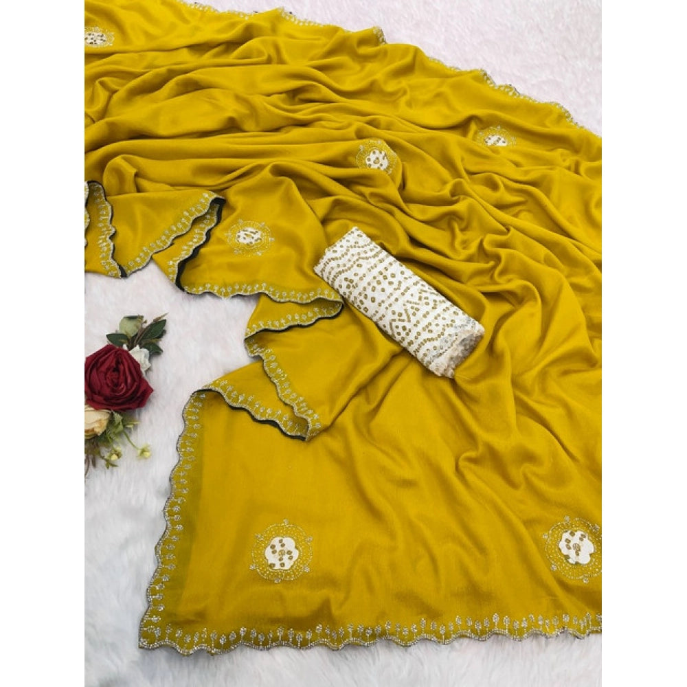 Vaystra Chiffon Butti Dotted Saree With Unstitched Blouse 5.5Mtr – Yellow