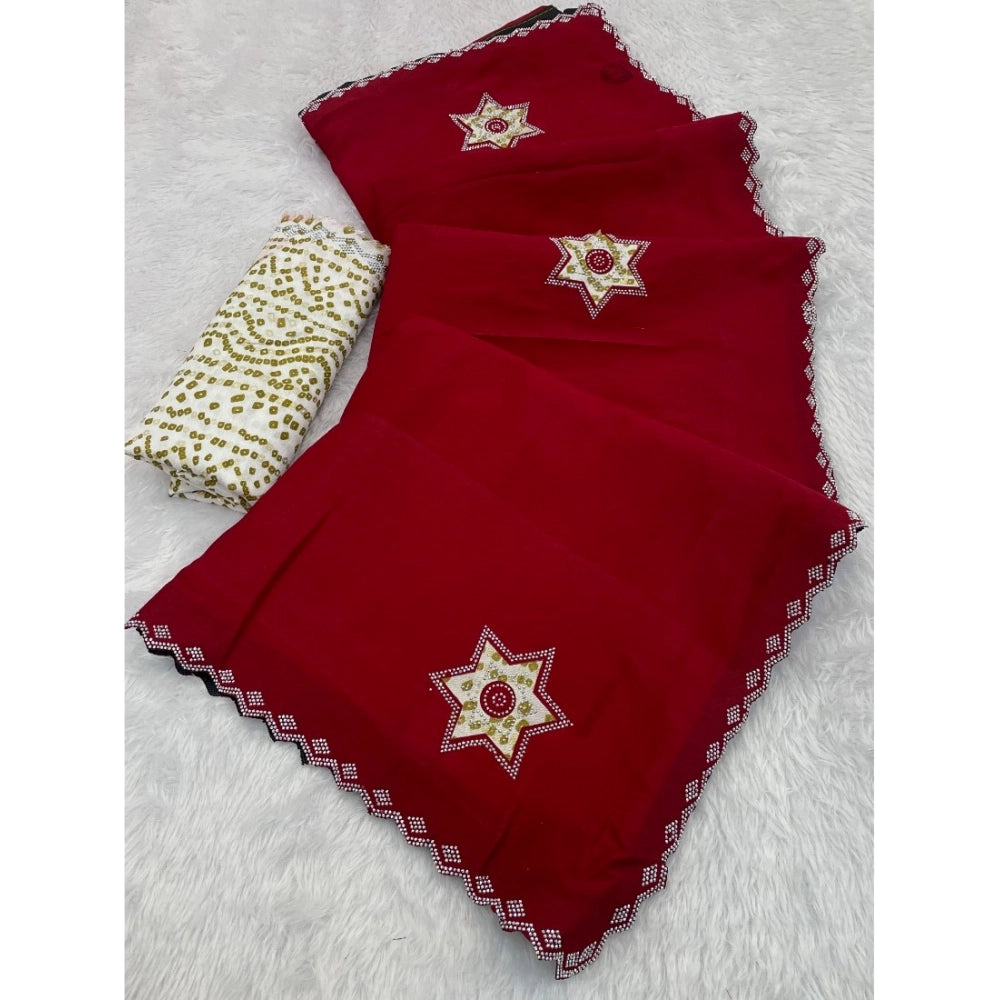 Vaystra Chiffon Butti Dotted Saree With Unstitched Blouse 5.5Mtr – Red