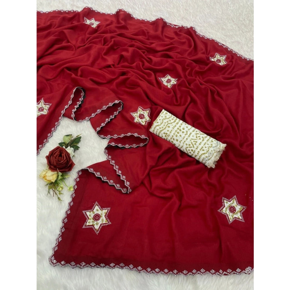Vaystra Chiffon Butti Dotted Saree With Unstitched Blouse 5.5Mtr – Red
