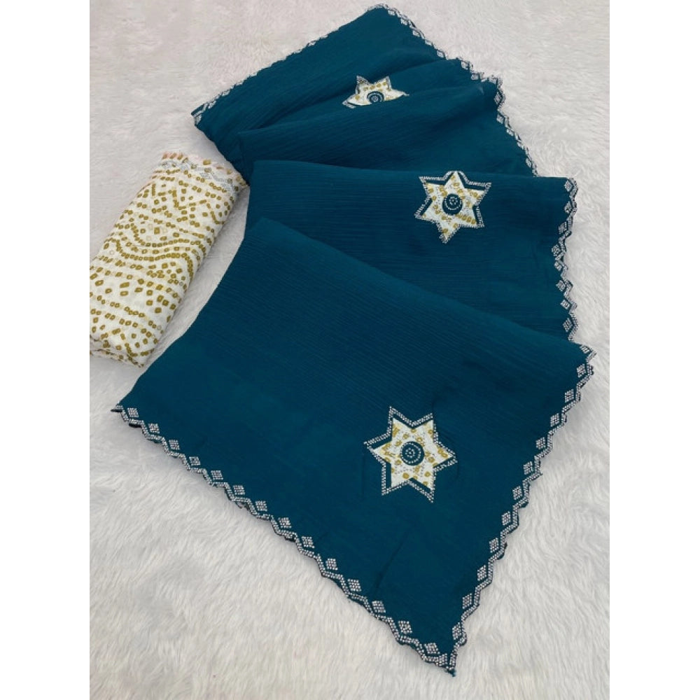 Vaystra Chiffon Butti Dotted Saree With Unstitched Blouse 5.5Mtr – Blue