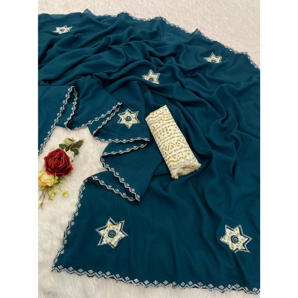 Vaystra Chiffon Butti Dotted Saree With Unstitched Blouse 5.5Mtr – Blue