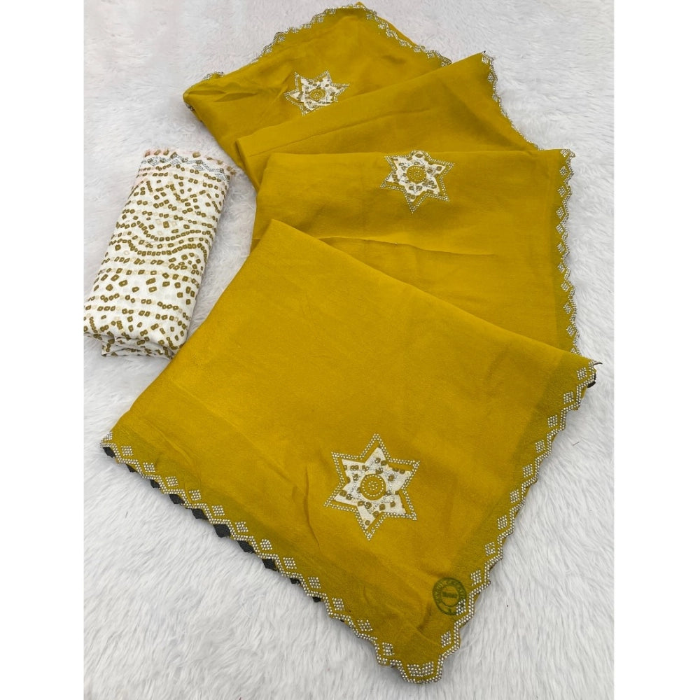 Vaystra Chiffon Butti Dotted Saree With Unstitched Blouse 5.5Mtr – Yellow
