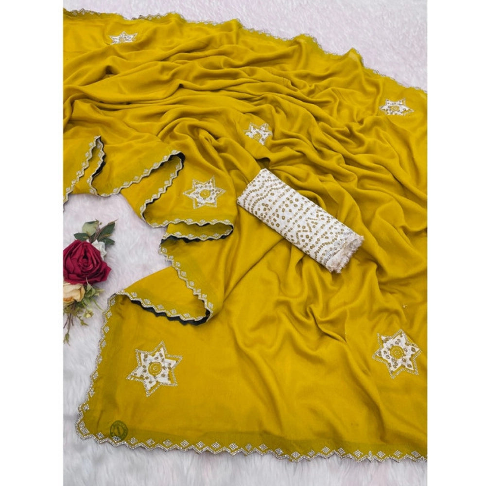 Vaystra Chiffon Butti Dotted Saree With Unstitched Blouse 5.5Mtr – Yellow