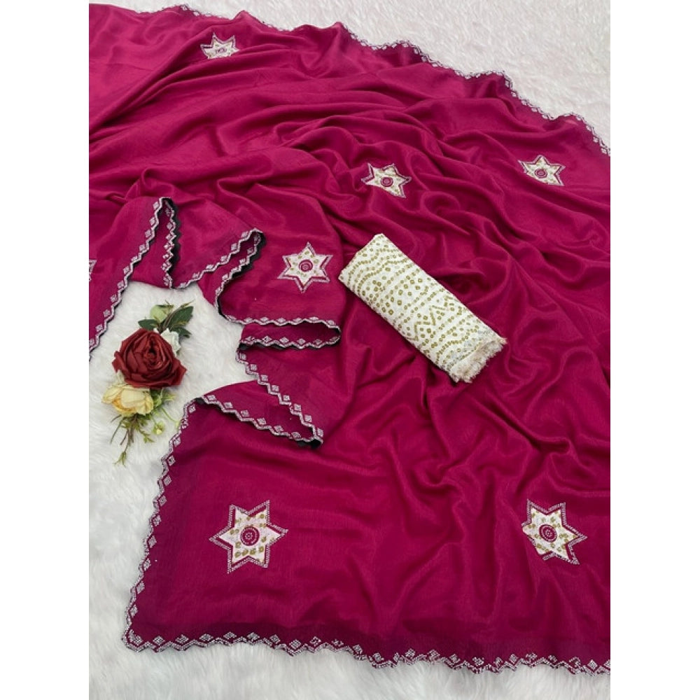 Vaystra Chiffon Butti Dotted Saree With Unstitched Blouse 5.5Mtr – Pink