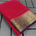 Vaystra Crepe Chit Pallu Solid Saree With Unstitched Blouse 5.5Mtr – Red