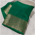 Vaystra Crepe Chit Pallu Solid Saree With Unstitched Blouse 5.5Mtr – Green