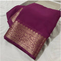 Vaystra Crepe Chit Pallu Solid Saree With Unstitched Blouse 5.5Mtr – light purple