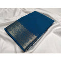 Vaystra Crepe Chit Pallu Solid Saree With Unstitched Blouse 5.5Mtr – Sea-Green