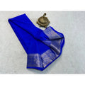 Vaystra Crepe Chit Pallu Solid Saree With Unstitched Blouse 5.5Mtr – Navy Blue