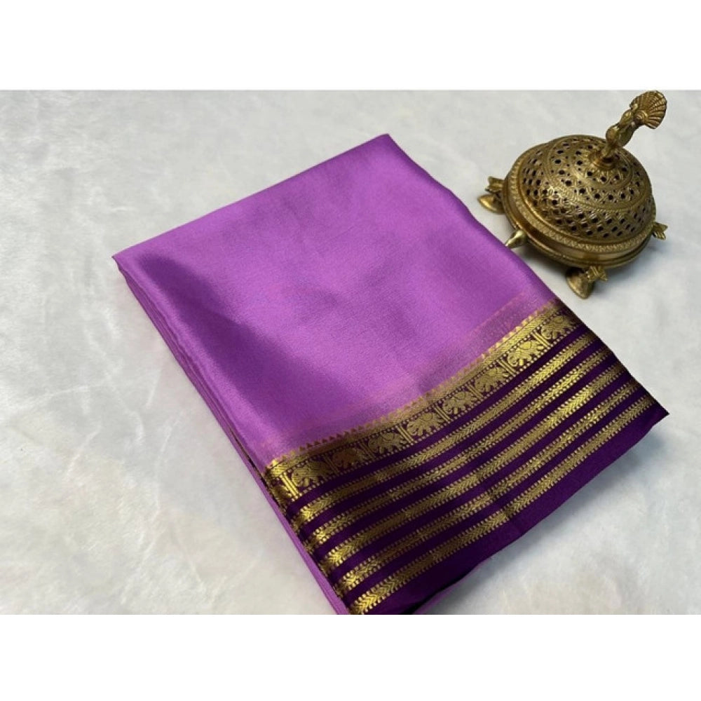 Vaystra Crepe Chit Pallu Solid Saree With Unstitched Blouse 5.5Mtr – Dark Purple