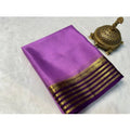 Vaystra Crepe Chit Pallu Solid Saree With Unstitched Blouse 5.5Mtr – Dark Purple