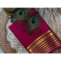 Vaystra Crepe Chit Pallu Solid Saree With Unstitched Blouse 5.5Mtr – Dark Pink
