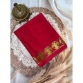 Vaystra Crepe Chit Pallu Solid Saree With Unstitched Blouse 5.5Mtr – Red