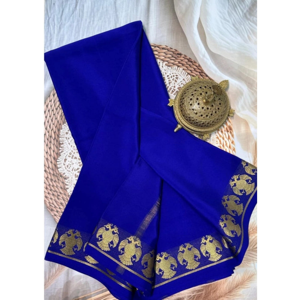 Vaystra Crepe Chit Pallu Solid Saree With Unstitched Blouse 5.5Mtr – Navy Blue