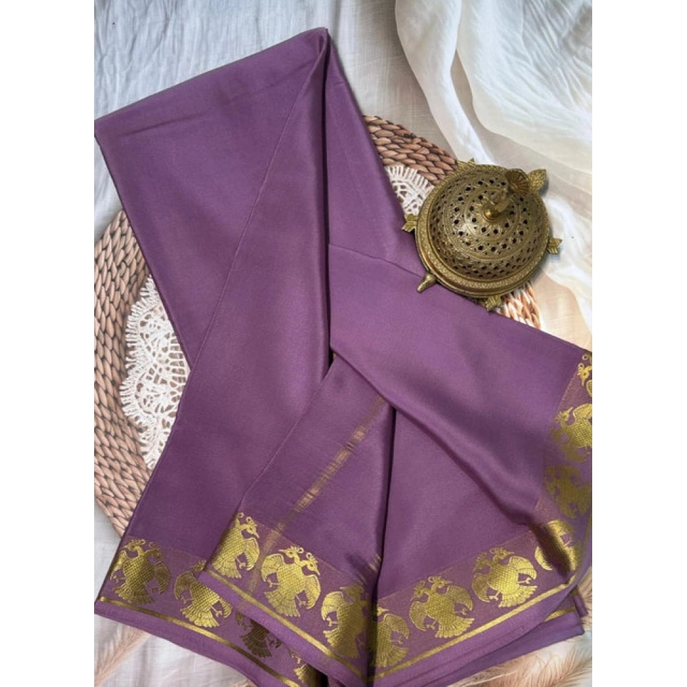 Vaystra Crepe Chit Pallu Solid Saree With Unstitched Blouse 5.5Mtr – Lavender