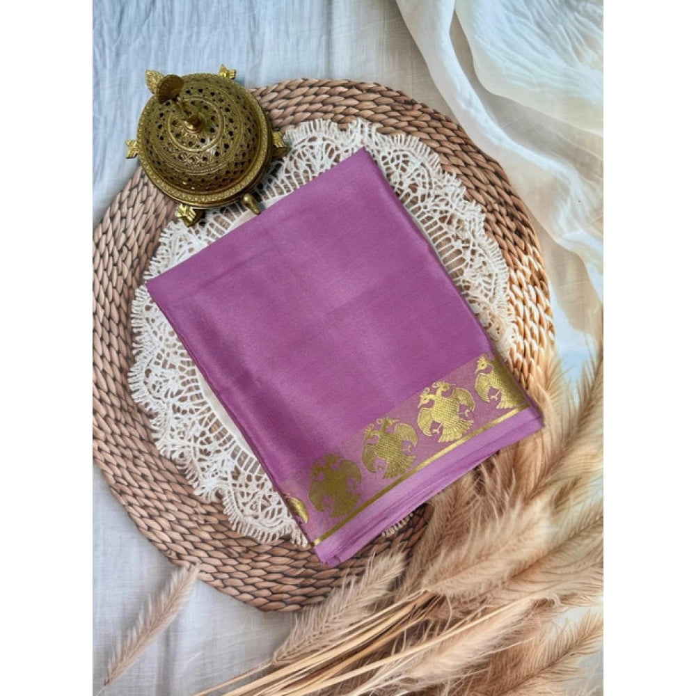 Vaystra Crepe Chit Pallu Solid Saree With Unstitched Blouse 5.5Mtr – Pink