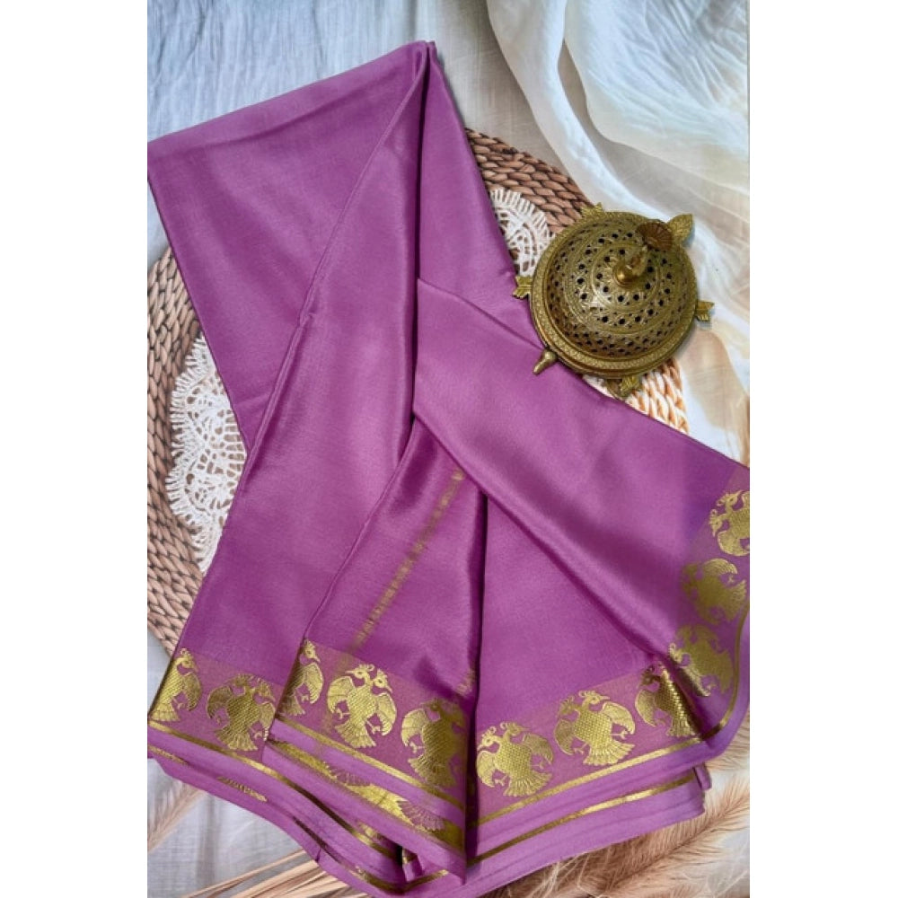 Vaystra Crepe Chit Pallu Solid Saree With Unstitched Blouse 5.5Mtr – Pink