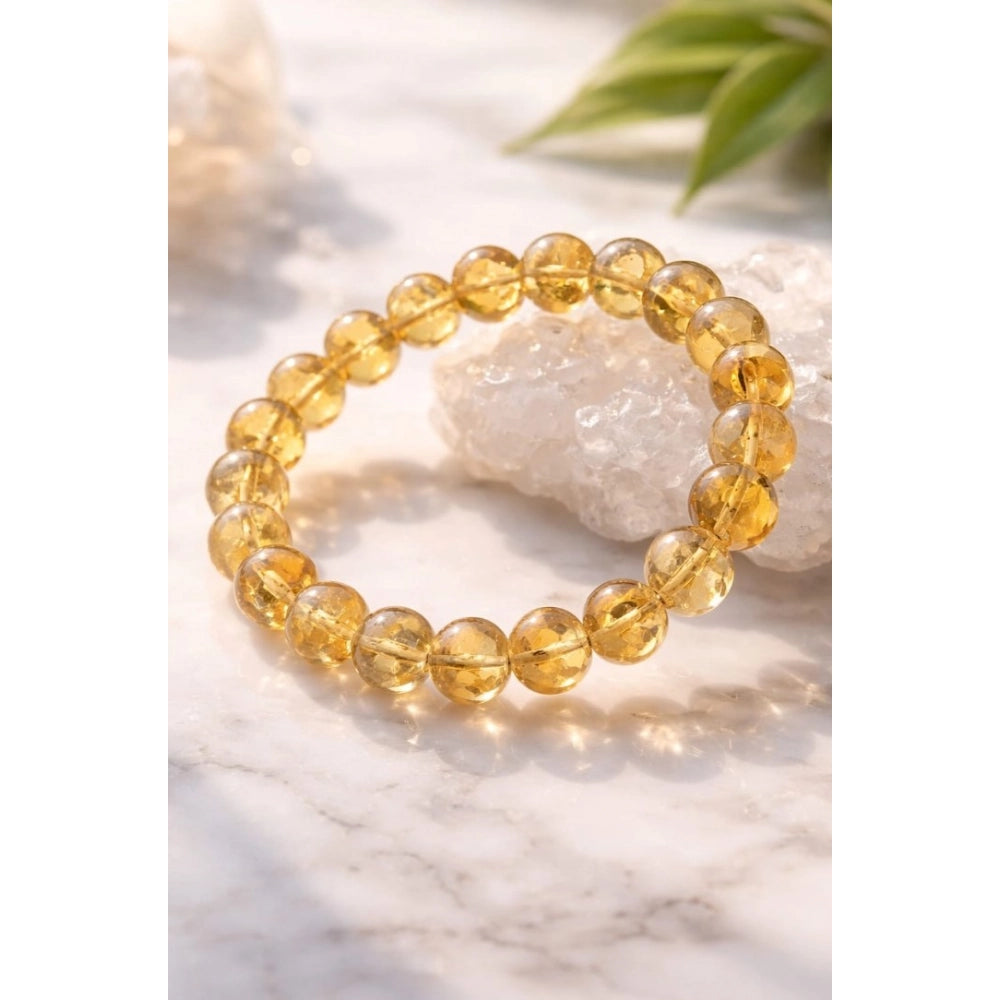 Vaystra Natural Crystal 8mm Citrine Bracelet - Yellow,