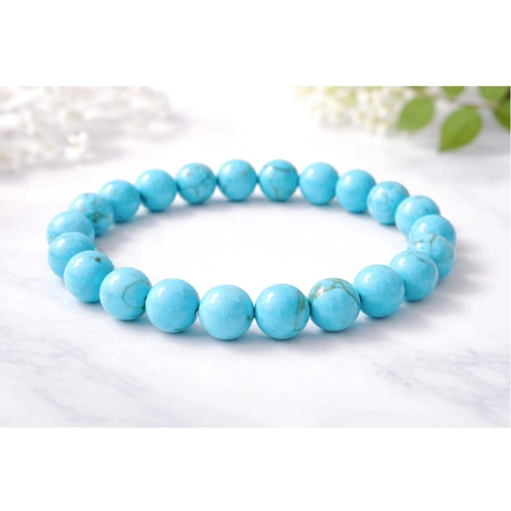 Vaystra Handcrafted Natural Crystal 8mm Turquoise Bracelet - Sky Blue, Edition