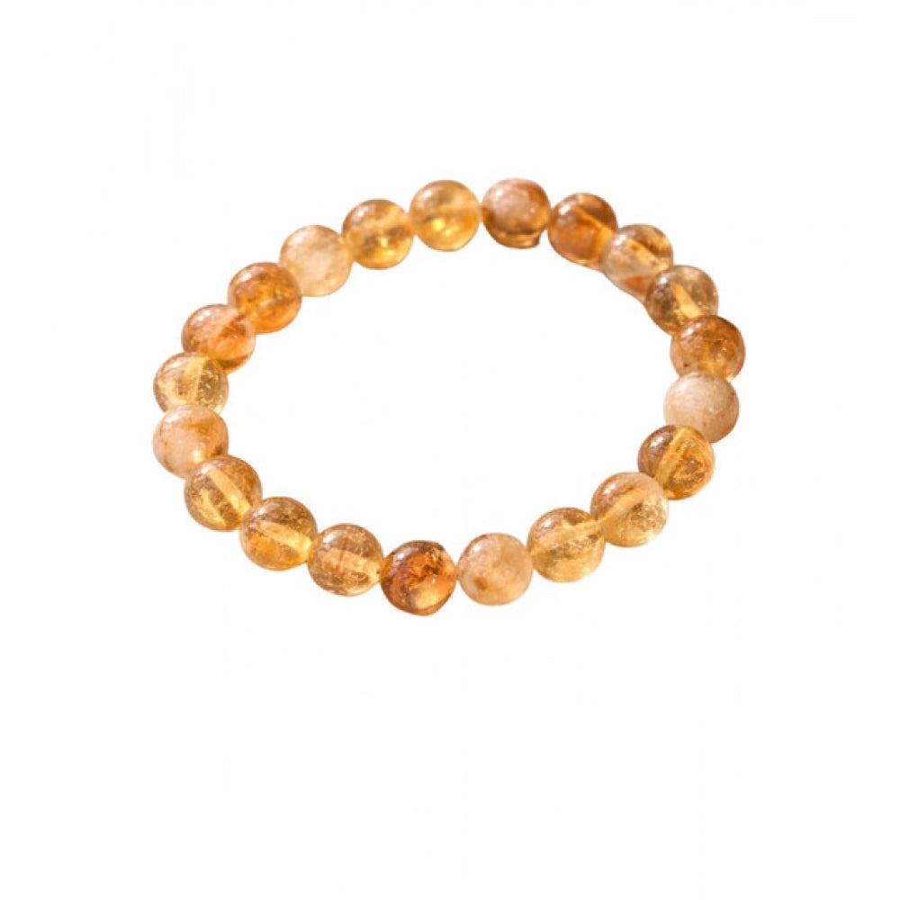Vaystra Gold Plated Natural Crystal 8mm Citrine Bracelet in Musterd Yellow,
