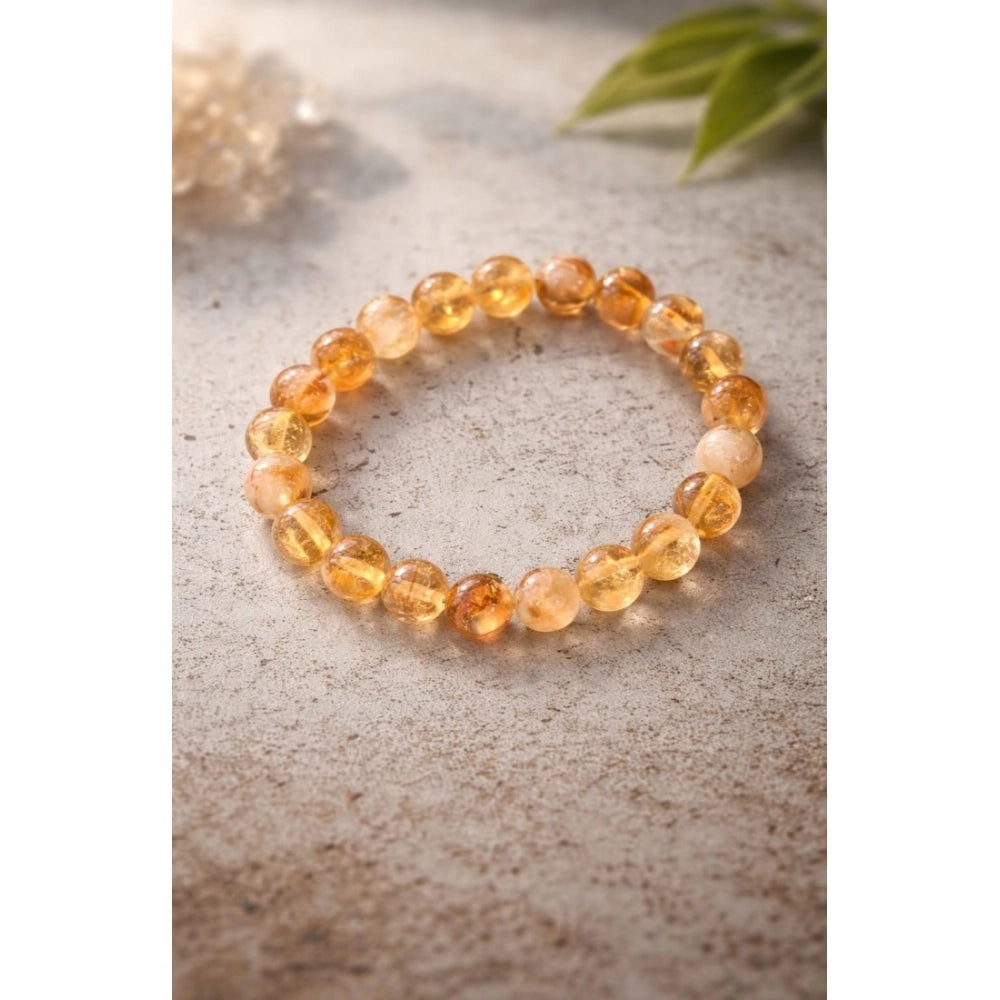 Vaystra Gold Plated Natural Crystal 8mm Citrine Bracelet in Musterd Yellow,