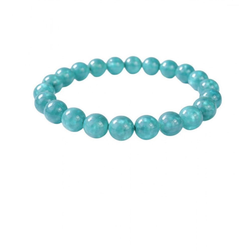 Vaystra Gold Plated Natural Crystal 8mm Amazonite Bracelet in Teal Green,
