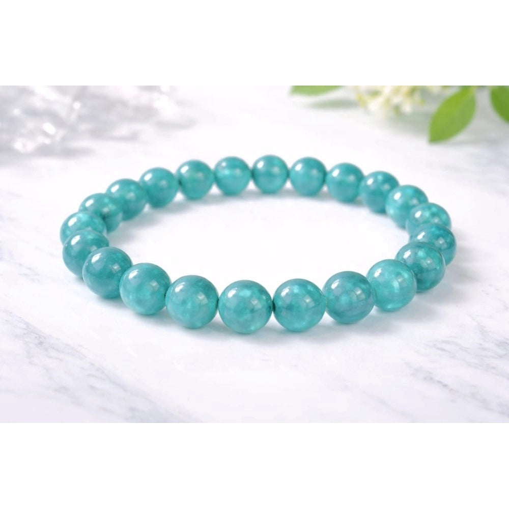 Vaystra Gold Plated Natural Crystal 8mm Amazonite Bracelet in Teal Green,