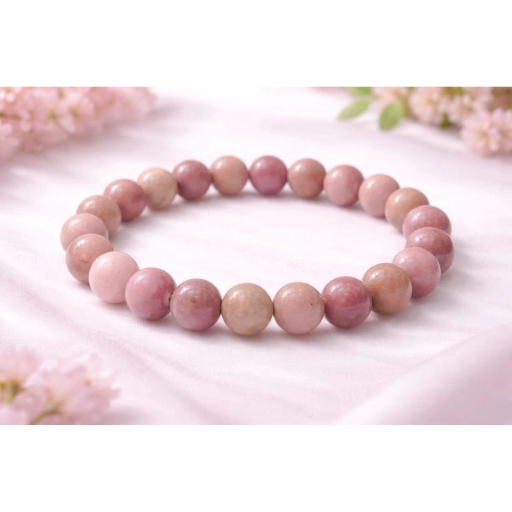 Vaystra Handcrafted Natural Crystal 8mm Rhodonite Bracelet - Light Purple, Edition