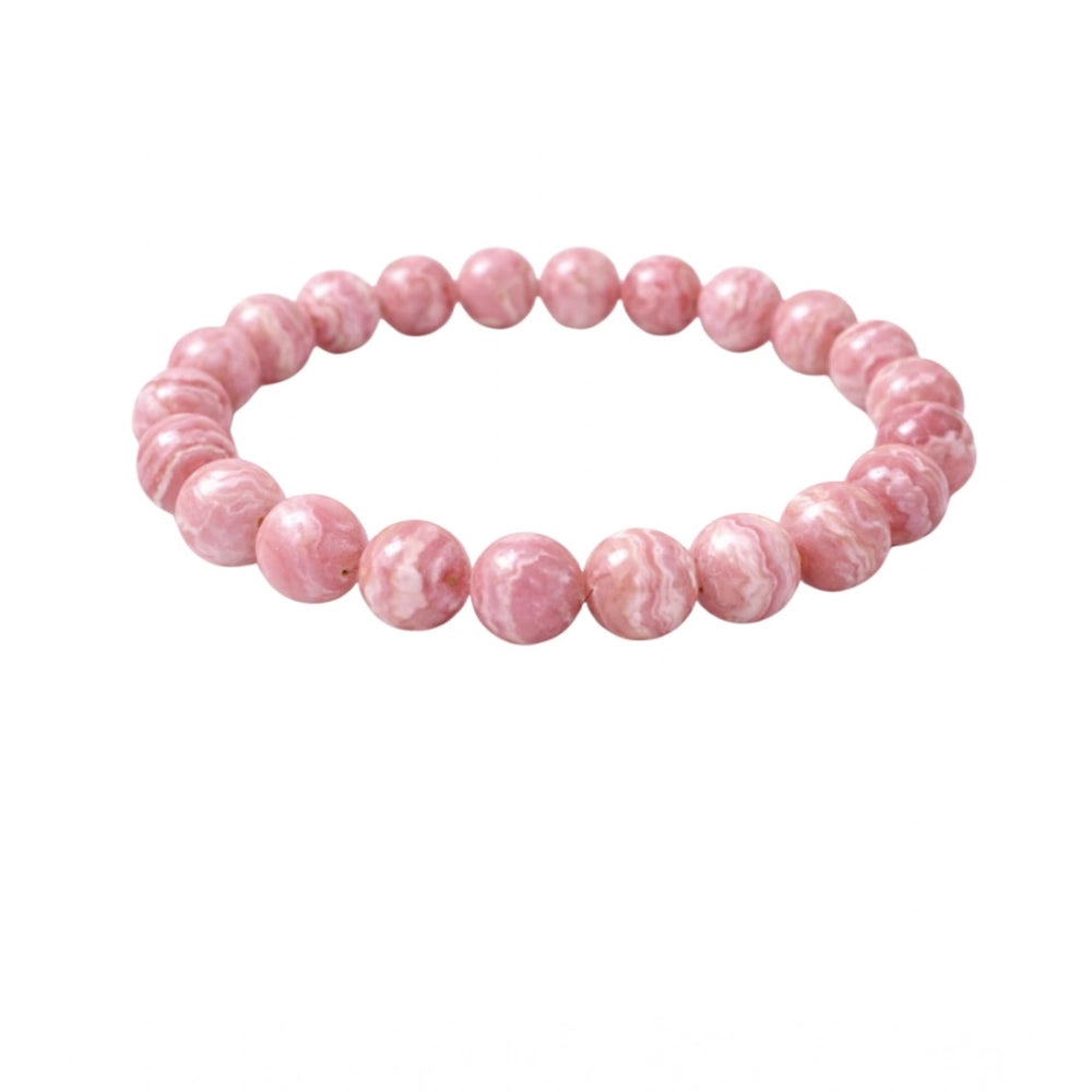 Vaystra Handcrafted Natural Crystal 8mm Rhodochrosite Bracelet - Pink, Edition