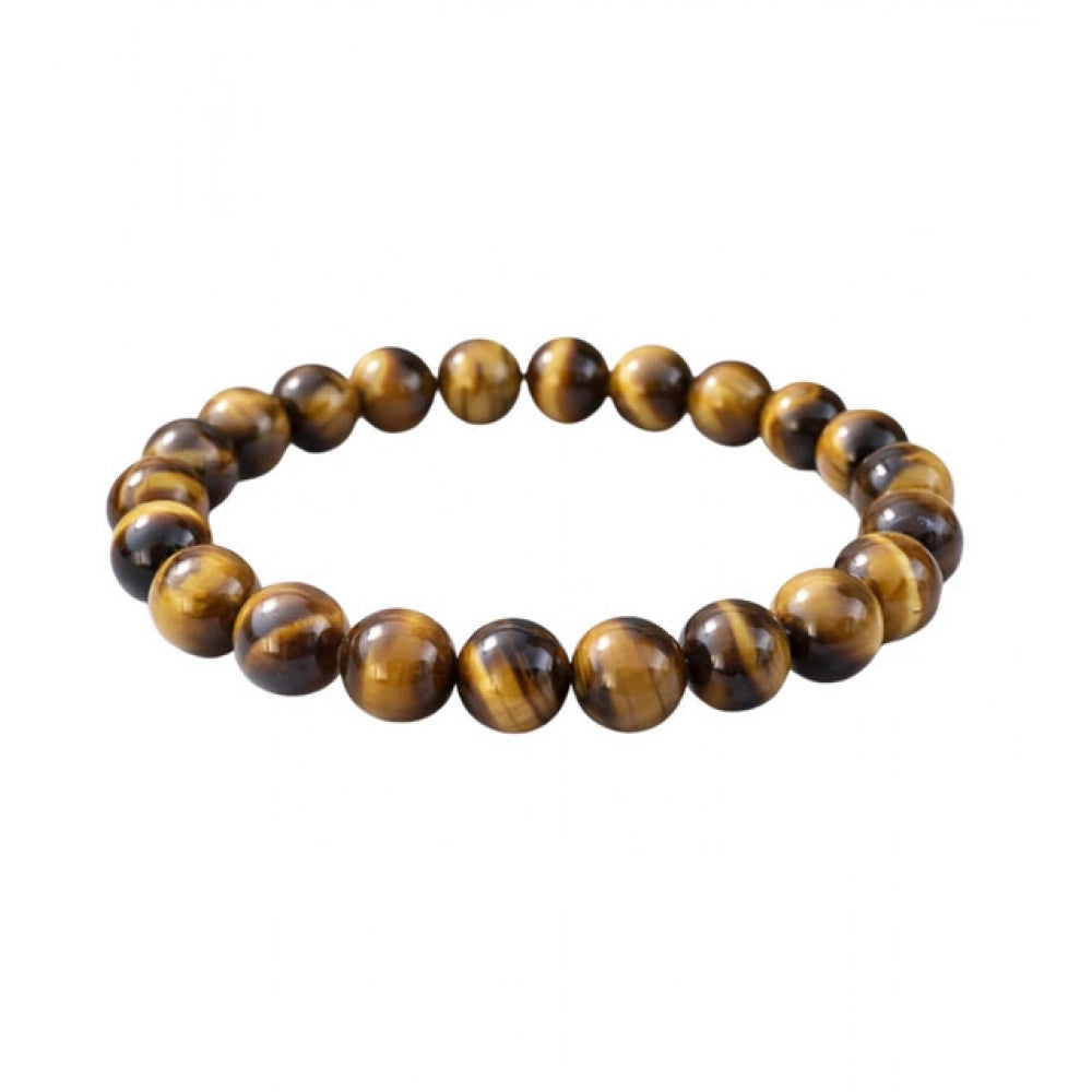 Vaystra Handcrafted Natural Crystal 8mm Tiger Eye Bracelet - Brown, Edition