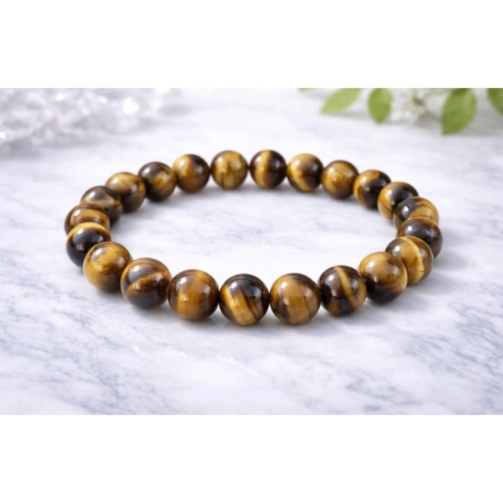 Vaystra Handcrafted Natural Crystal 8mm Tiger Eye Bracelet - Brown, Edition