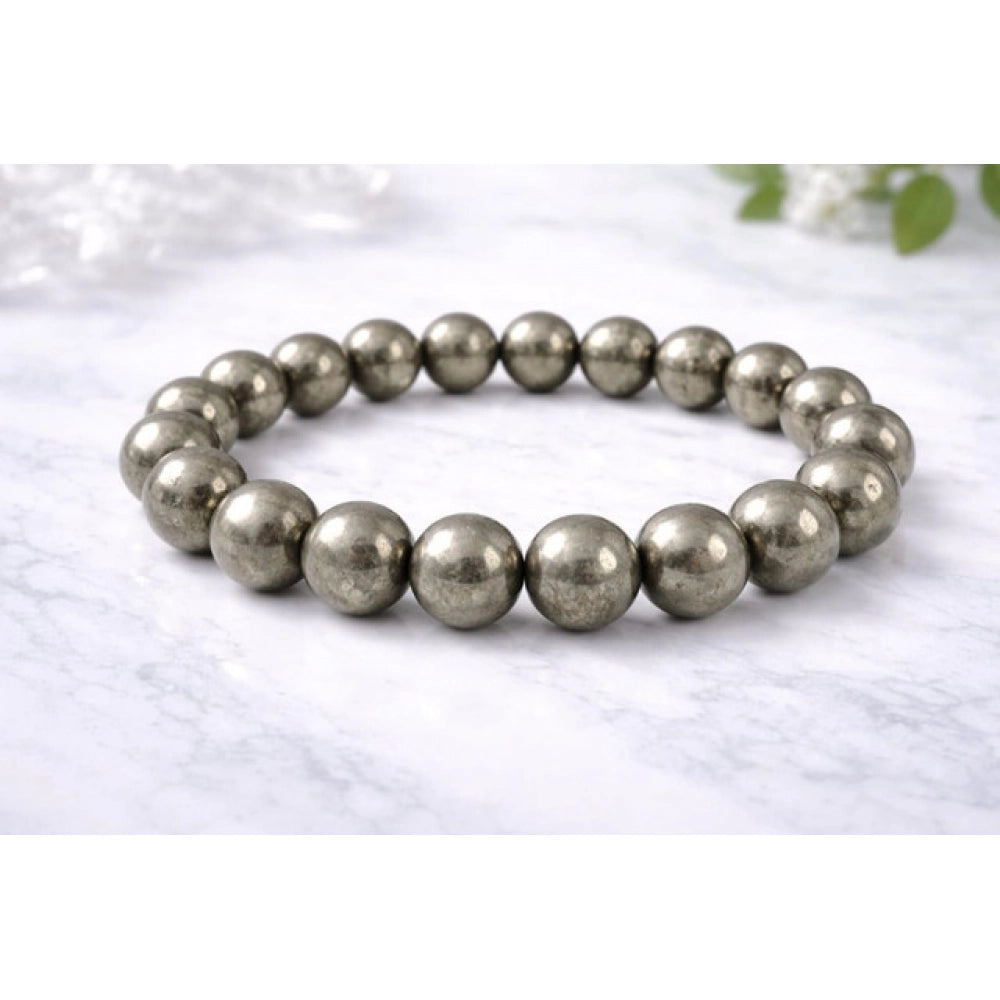 Vaystra Natural Crystal 8mm Pyrite Bracelet - Grey,