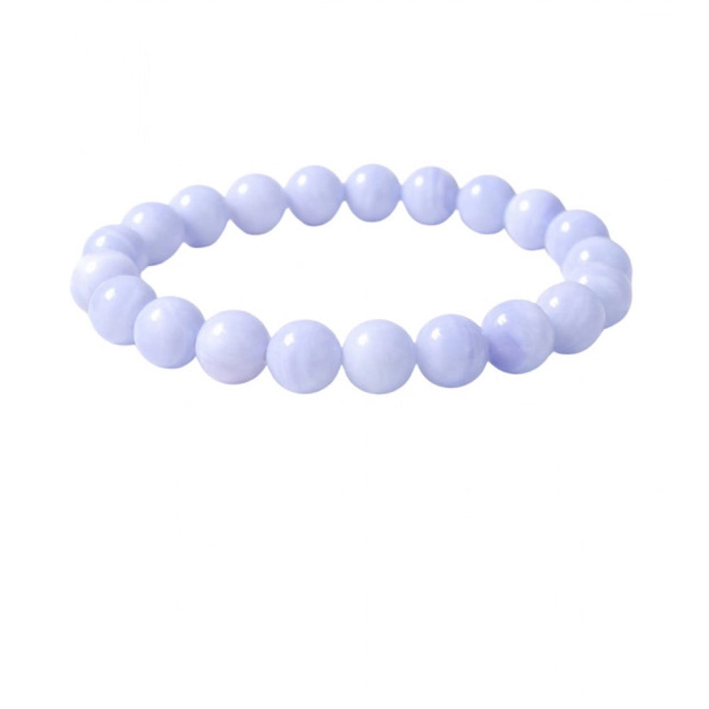 Vaystra Natural Crystal 8mm Bluelace Agate Bracelet - Light Blue,