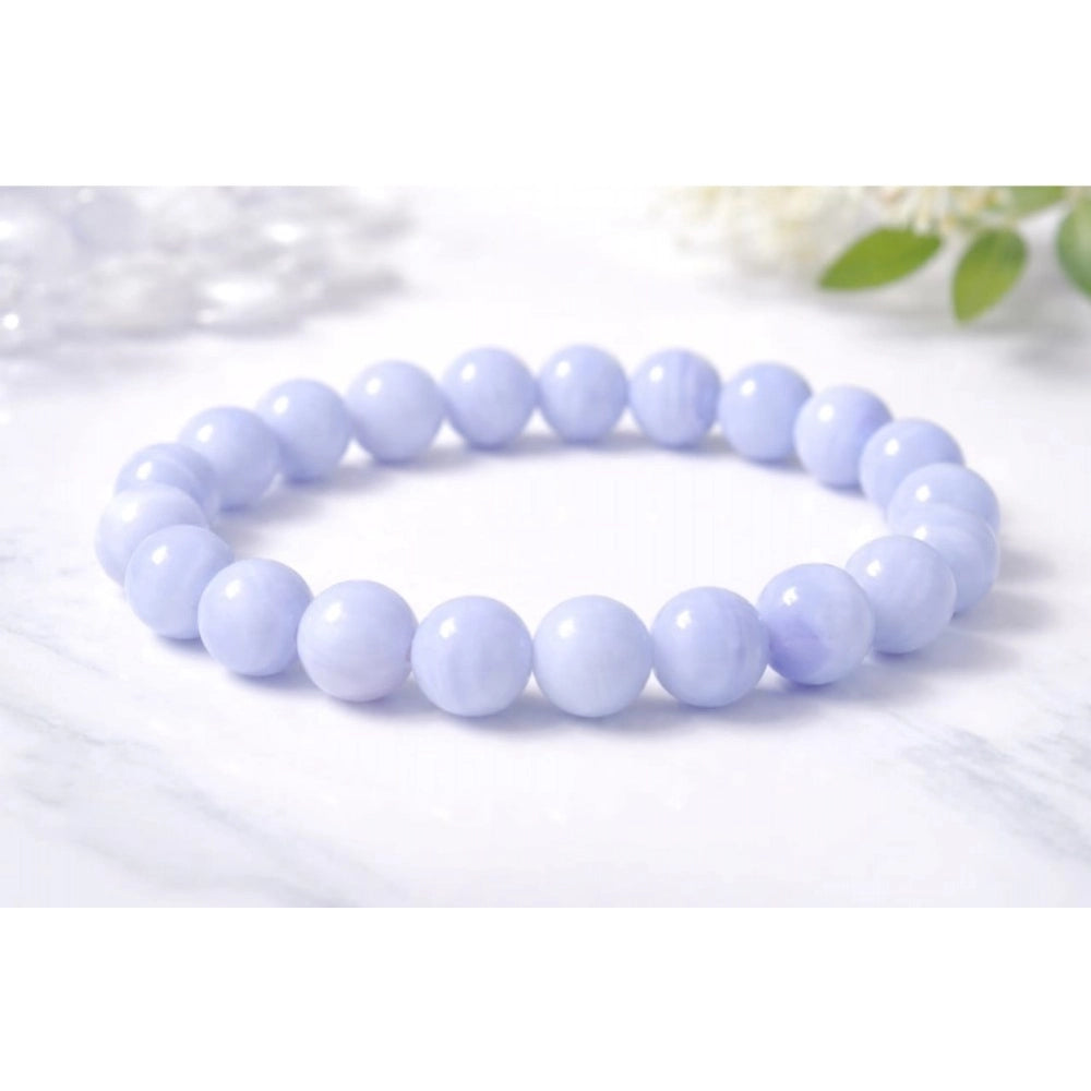 Vaystra Natural Crystal 8mm Bluelace Agate Bracelet - Light Blue,
