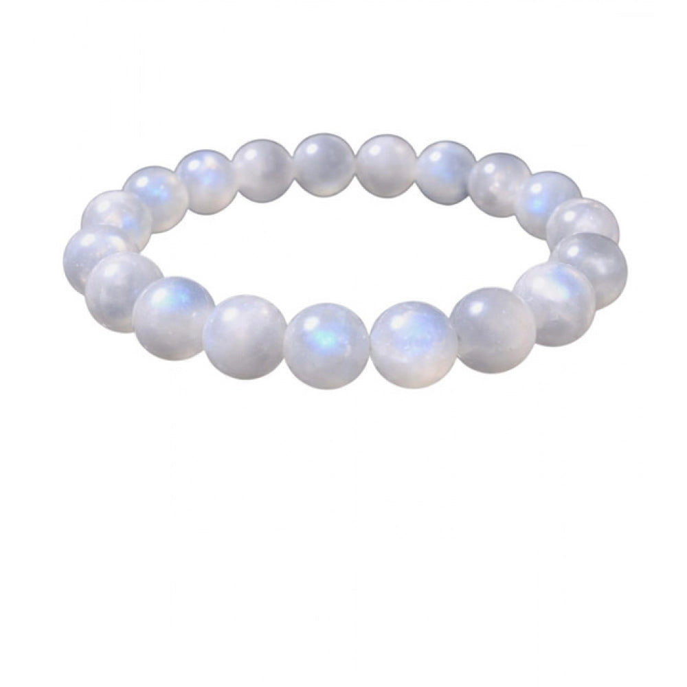 Vaystra Gold Plated Natural Crystal 8mm Moonstone Bracelet in White,