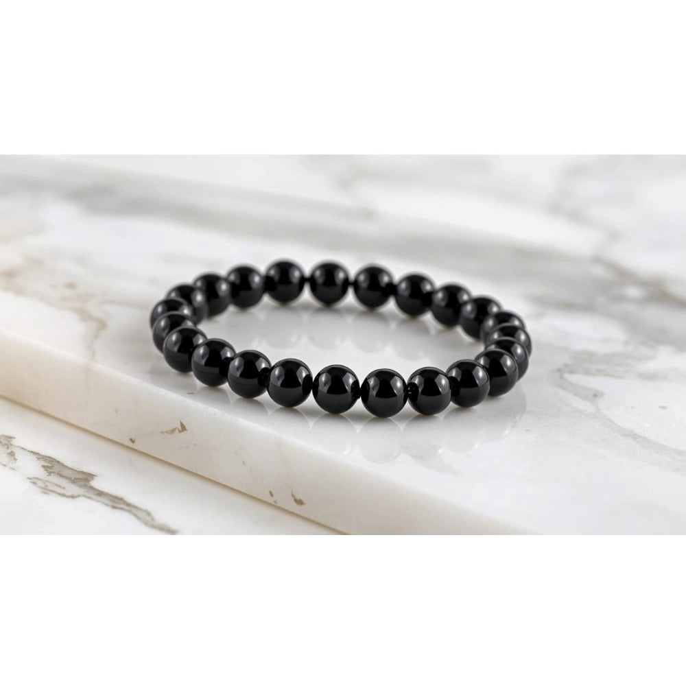 Vaystra Handcrafted Natural Crystal 8mm Black Tourmaline Bracelet - Black, Edition