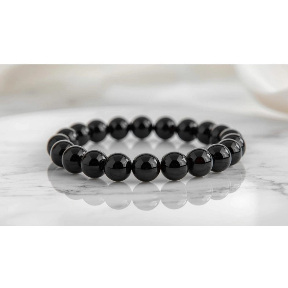 Vaystra Handcrafted Natural Crystal 8mm Black Obsidian Bracelet - Black, Edition