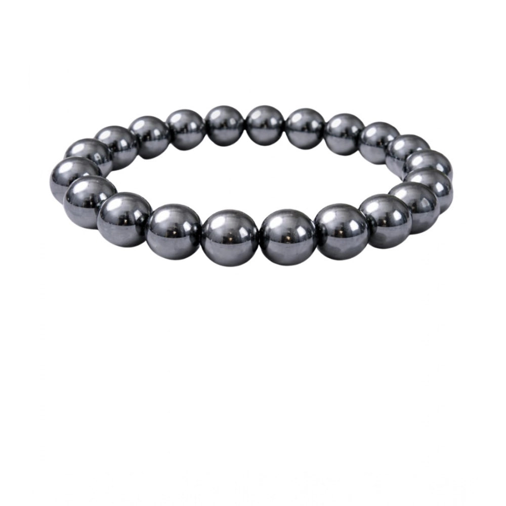 Vaystra Gold Plated Natural Crystal 8mm Hematite Bracelet in Grey,