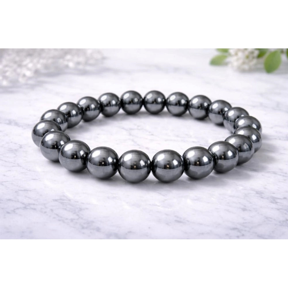 Vaystra Gold Plated Natural Crystal 8mm Hematite Bracelet in Grey,