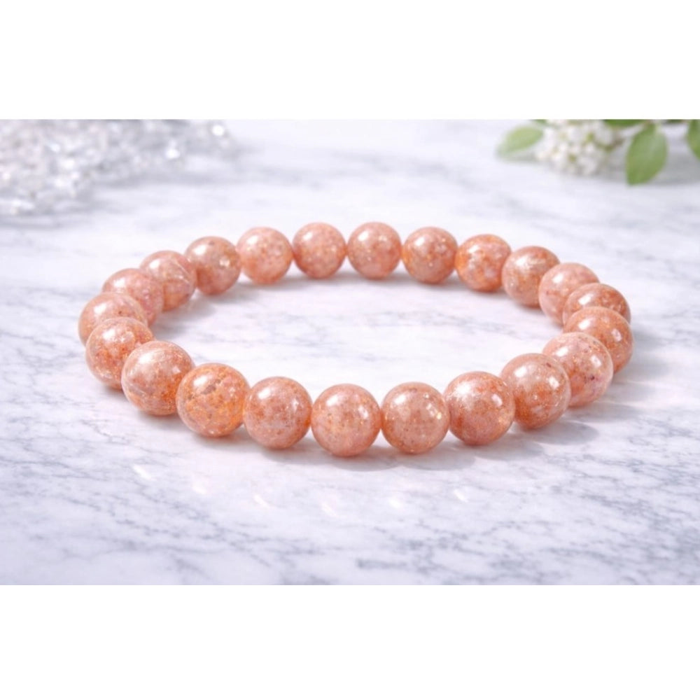 Vaystra Natural Crystal 8mm Sunstone Bracelet - Orange,