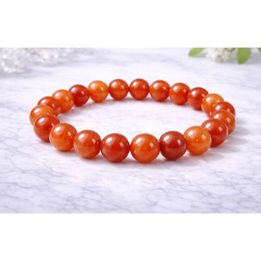 Vaystra Natural Crystal 8mm Carnelian Bracelet - Red,