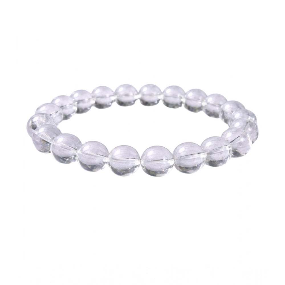 Vaystra Gold Plated Natural Crystal 8mm Clear Quartz Bracelet in White,